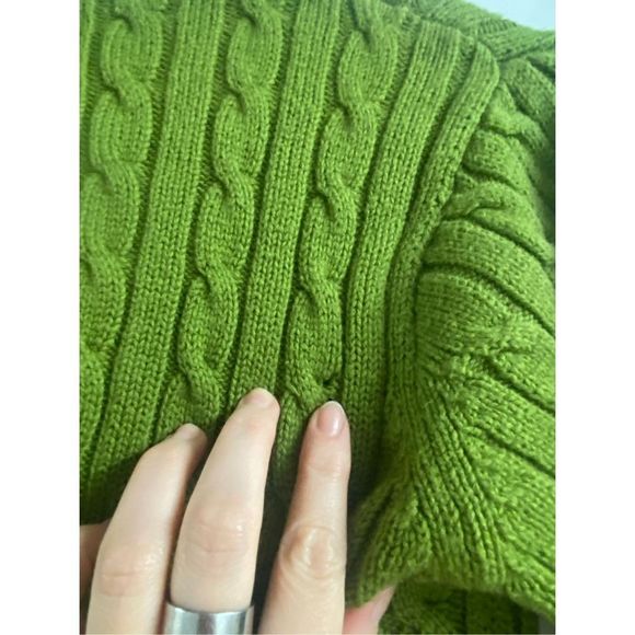 LILLY PULITZER Vintage Lime Green Cable Knit Palm Crewneck Sweater, Sz Small - Picture 5 of 8